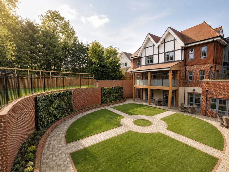 Landscaped garden courtyard at an Aspire care home
